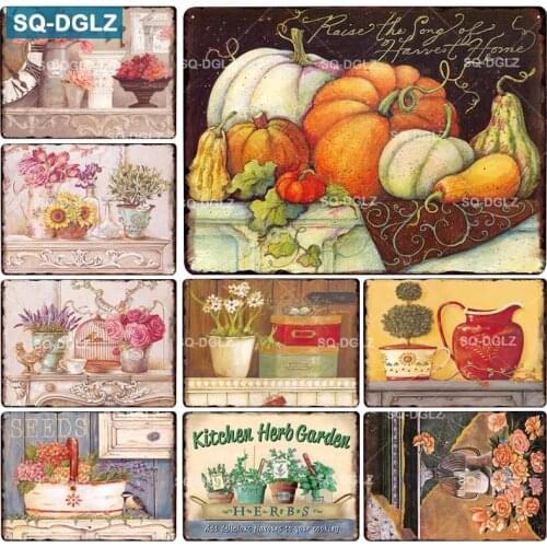 [SQ-DGLZ] Pumpkin Metal Sign Vintage Metal Plaque Plate Wall Decor Tin Signs Kitchen Here Garden Poster Gift