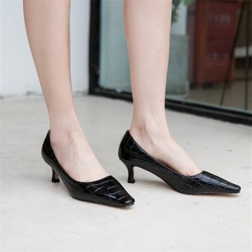 PXELENA Sexy Office Lady Shallow Pumps Slip On Kitten High Heels Shoes Women Black White Apricot Spring Autumn 2020 Dress Party