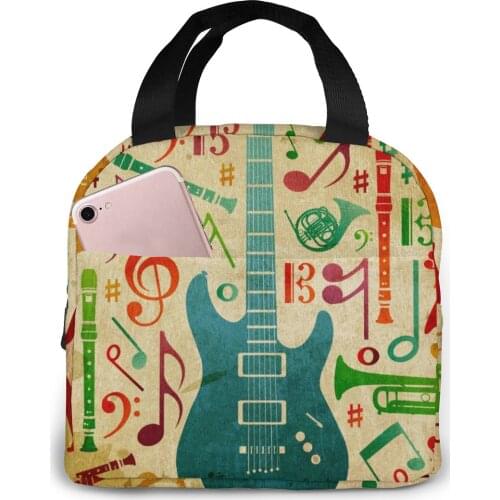 Vintage Music Background Cooler Lunch Box Portable Insulated Lunch Bag Thermal Food Picnic Lunch Bags