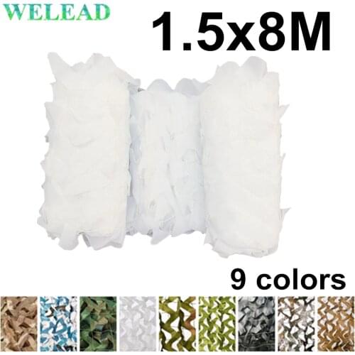 WELEAD 1.5x8M Reinforced Camouflage Nets Military White Blue Jungle Black Sand 1.5x8 1.5*8M for Garden Shading Army Hiding Mesh