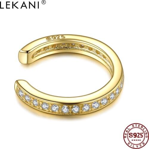 LEKANI Romantic 925 Sterling Silver Clip Earrings For Women White Round Clear Cubic Zirconia Earring Party Fine Jewelry Gift