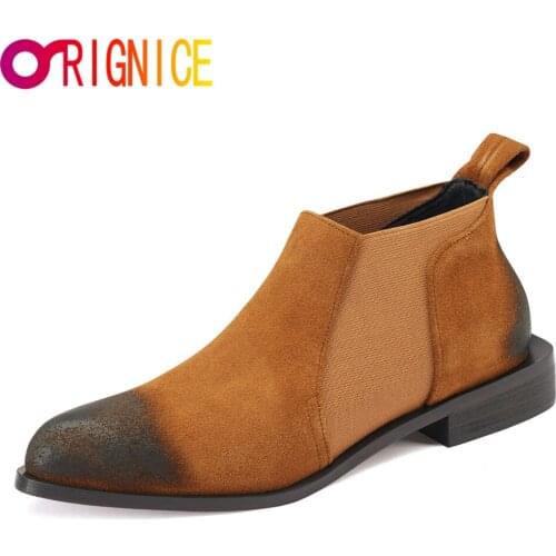 Orignice New Spring Autumn Fashion Casual Cow Suede Women Ankle Boots Solid British Style Comfortable Low Heel Slip On Wild Shoe