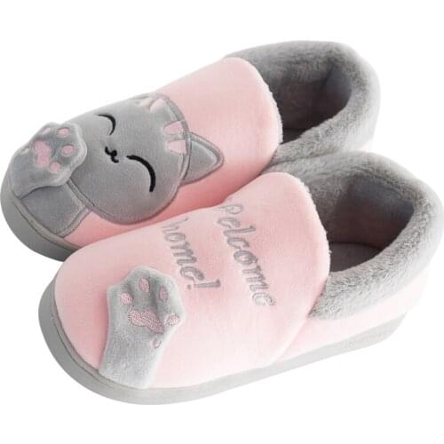Women Winter Home Slippers Cartoon Cat Shoes Non-slip Soft Winter Warm House Slippers Indoor Bedroom Shoes Woman