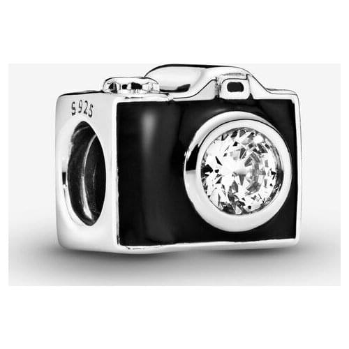 New Original 925 Sterling Silver Bead Classic Black Camera Charm Travel Fit Pandora Bracelet Necklace DIY Women Jewelry