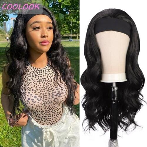 Body Wave Headband Wigs for Black Women Natural Wave Wigs with Turban 26 Inch Water Wave Cosplay Wig Synthetic Fibre False Hair