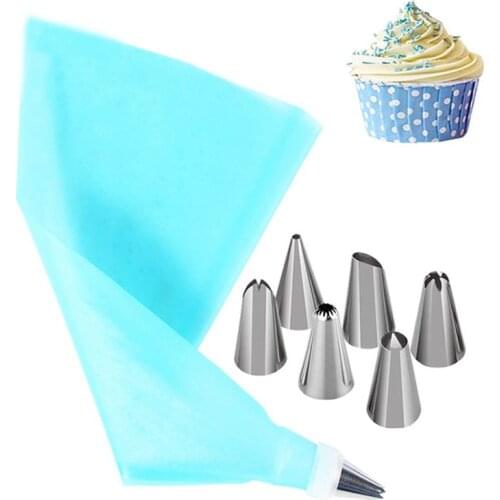 1Set Silicone Kitchen Accessories Have Icing Piping Cream Pastry Bag With 6 Stainless Steel Nozzle Set DIY Cake Decorating Tips
