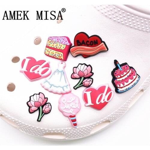 1pcs Birthday Cake PVC Shoe Charms Accessories Bacon/Marshmallow/Lotus/Princess Dress JIBZ fit Croc Charms Bracelet Kids Gifts