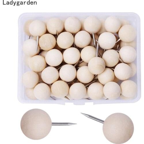 200PCS 20mm Round Wooden Thumbtack Drawing Push Pins Wood Head Photos Cork Board Posters Calendar School Office Supplies