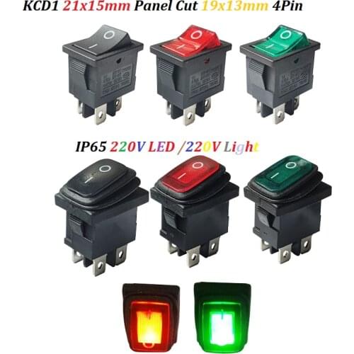 3PCS 4Pin Power Start Rocker Switch With Red/Green Light 6A 250V(220V) AC/10A 125V ON-OFF Size 21mm X 15mm Seasaw Button