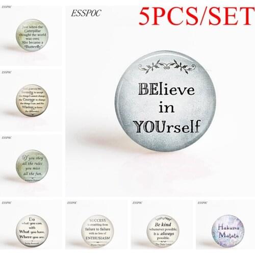 5PCS/SET Believe In Yourself Inspirational Quote Photo Round Dome Glass Cabochon 25mm Diy Handmade Jewelry Flatback Findings