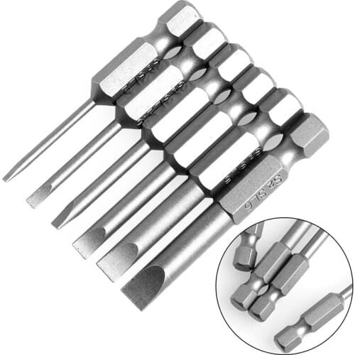 6Pcs/Set 50mm 2.0-6.0mm Flat Head Slotted Tip Screwdrivers Bits L4MB