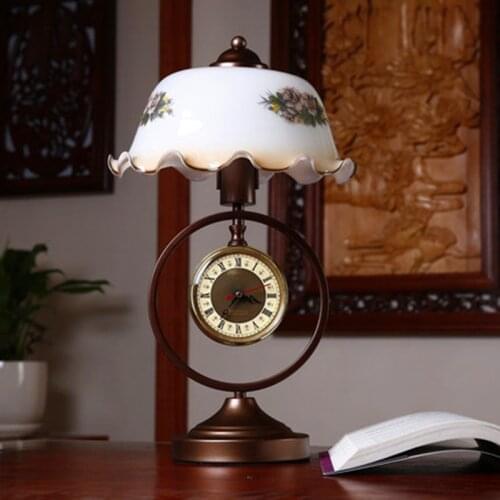 American clock table lamp bedroom bedside counter lamp retro dimmable decorative glass living room table lamp E27 110V 220V 230V