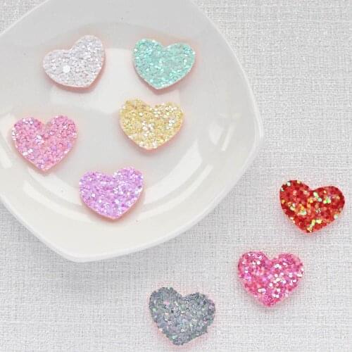 50Pcs 18mm Glitter Heart Applique for Handmade Hat Crafts Ornament DIY Baby Headdress BB Clips Bow Decor Accessories Patches