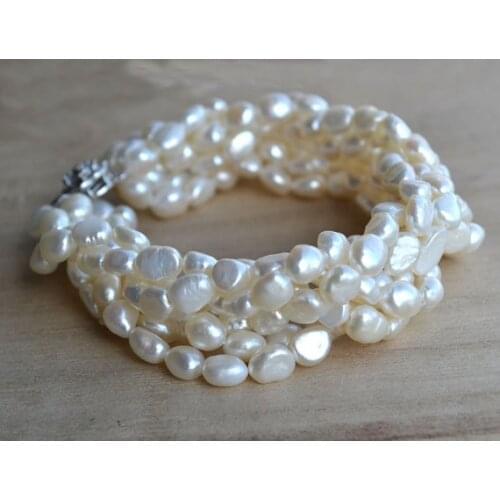 Stunning Pearl Jewelry,AA 6-7MM 100% Real Freshwater Pearl Bracelet,Natural Pearl Fashion Womens Jewelry,White Color 6Rows