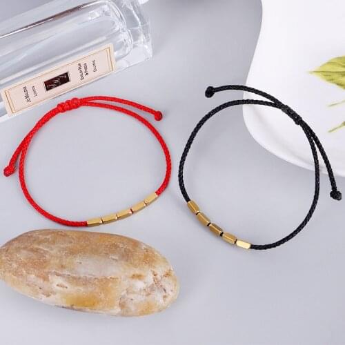 QiLuxy New Tibetan Buddhist Creative Copper Beads Red Black Rope Bracelet for Women Men Handmade Lucky Knots Thread Bracelets