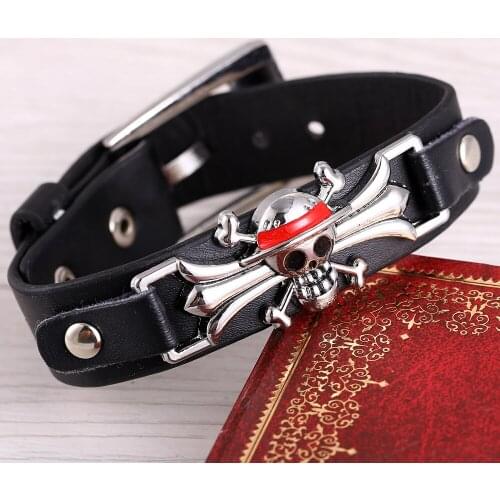 Anime One Piece Bracelets Metal Shantou Leather Bracelets Bangles Punk Luffy Bracelet for Men Femme Jewelry Pulseras Mujer