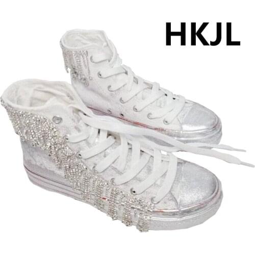 HKJL 2019 hand-stitched beaded aqua canvas for ladies flat bottom with floral sequin lace for used sneakers