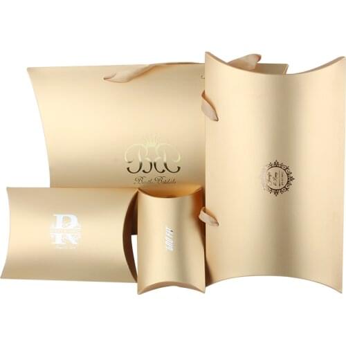 Customized metal stickers logo brand name gold pillow box,DIY gift Hair extension bundles wig packaging packing paper box boxes