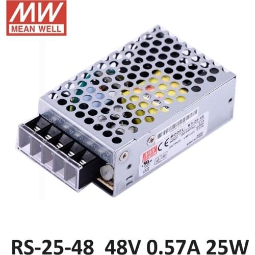 Ac dc power source 48V 0.57A 25W Original Meanwell Switch Power Supply RS-25-48 Miniature size 300VAC input surge SMPS PSU 48VDC