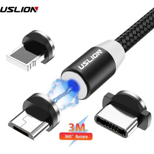 USLION Magnetic Micro USB Cable For Samsung S10 S9 Type-c Charging Charge For iPhone XS XR 8 7 Magnet Charger USB Type C Cables