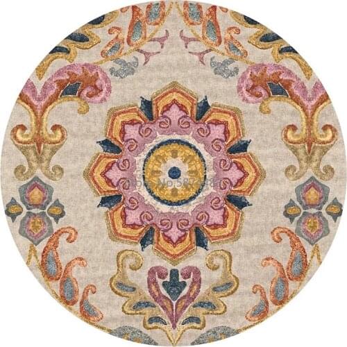 Nordic Ethnic Mandala Retro Round Mat Flower Printed Round Carpets Living Room Kid Room Jacquard Large Bedroom Baby Crawling Rug