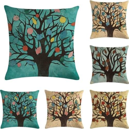 Fashion Floral Cushion Covers Cartoon Trees And Leaf Pattern Decorative Pillows For Sofa Cotton And Linen Pillow Cover 45*45
