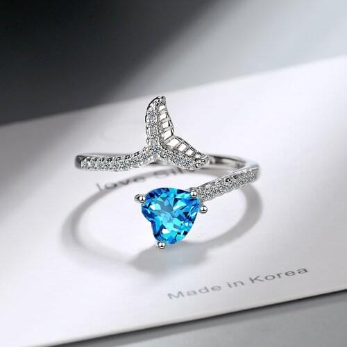 925 Sterling Silver Zircon Mermaid Heart Shape Finger Rings For Women Party Statement Wedding Jewelry jz362
