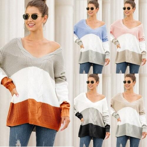Fashion New Knitwear Sweater Womens Pullover Autumn And Winter Lady Clothing Sweater V Neck Off Shoulder Twist Colored Sweater