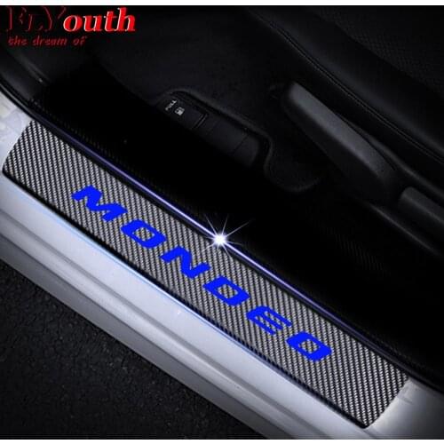 Car Door Sill Scuff Plate For Ford MONDEO Reflective 4D Carbon Fiber Sticker Welcome Pedal Threshold Auto Accessories 4Pcs/set