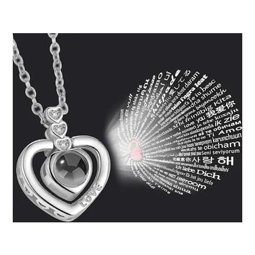 Real Silver 100 Language I love you Heart Pattern Necklace with gift box