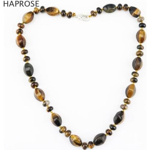 Natural Tiger Eye Stone Septum Separator Beads & Hexagonal Tiger Eye Stones Lobster claw clasp Bohemian style necklace 18 inches