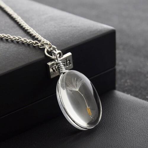 Natural dandelion round crystal Pendants handmade custom dried flowers necklaces Permanent preservation chains jewelry for women