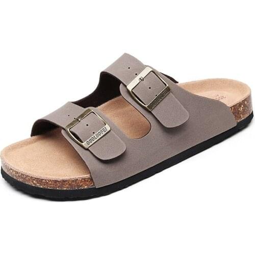 2021 New Hot Mens Leather Mule Clogs Slippers High Quality Soft Cork Two Buckle Slides Footwear For Men Women Unisex 35-46