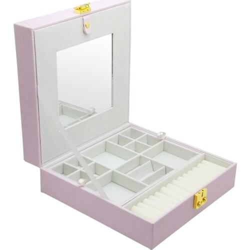 2020 New Pu Leather Simple Storage Jewelry Box with Lock Earrings Necklace Gift Packaging Box Cases & Displays