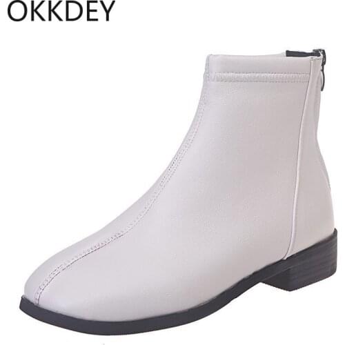 2021 autumn and winter new trend nude boots rear zipper square toe thick heel boots short boots female wild Martin boots