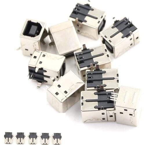 New USB 2.0 Jack Female Type-B Port 4-Pin Right Angle PCB DIP Jack Socket Electronic Parts 10Pcs/set