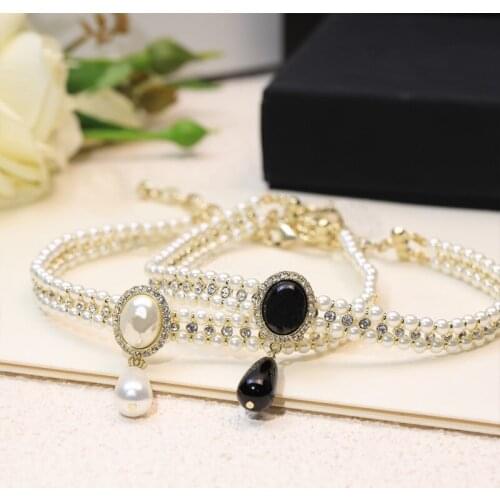 New fashion brand Lady pearl choker water drop pendant letter necklace Party jewelry Luxury accessories birthday gift girl,hot