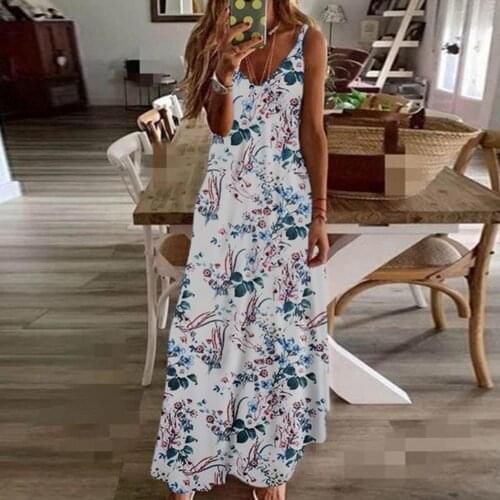 Printed Maxi Dresses Sexy Sleeveless Summer Dress Casual V Neck Women Suspender A-line Skirt Beach Backless Long Dress Vestidos