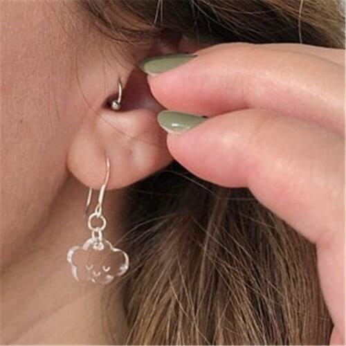 Clear Smiley Cloud Earrings - Cloud Earrings, Gothic Earrings, Kawaii Earrings, Acrylic Earrings