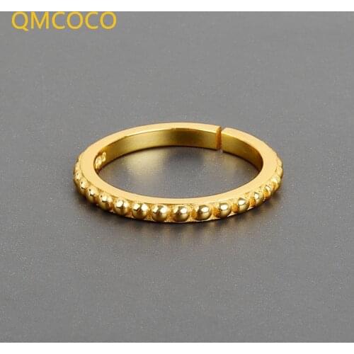 QMCOCO 925 Silver Simple Geometric Smooth Round Bead Women Ring Korean Version Personalized Irregular Opening Women Thin Ring