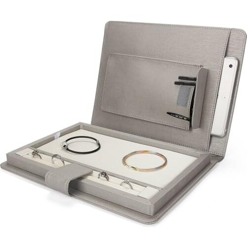 Gray Jewelry Display Pu Leather Magnetic Button Multifunction Ring Pendent Bracelet Jewellery Storage Box For Travel Portable