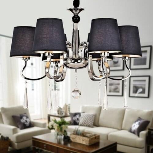 LED Modern Chandelier Light Deep Blue Fabric Lampshade Chandelier Lamps Indoor Lighting Fixture Living Room Lights Metal Design