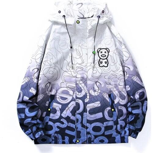 Spring Autumn New Gradient Fashion Printed Mens Windbreaker Loose Plus Fat Large Size 8XL Mens Jacket Hooded Ropa Para Hombre