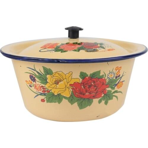 Vintage Antique Hand Washing Basin Tureen Pot With Lid Retro Enameled Bowl Kitchen Tableware Salad Bowl