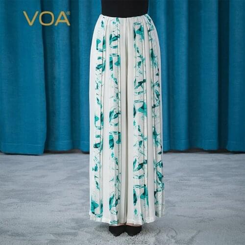 VOA 30M/m Heavy Silk Jacquard Stitching Three Dimensional Fold Loose Natural Waist Side Pocket Wide Leg Skirt Woman Pants KE301