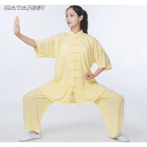 Wudang Taoist Womens Shortsleeves Summer Tai Chi Uniforms Martial Arts Kung Fu Training Suit Wushu Wing Chun Clothes