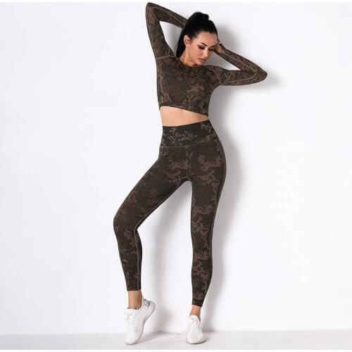Yoga clothes women seamless knitted fitness clothes womens sports suit camouflage yoga suit exercise running leggings women