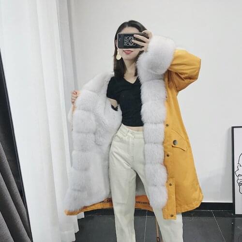 Fur Real Parka Coat Winter Jacket Women Rabbit Fur Liner Long Coat Female Fox Fur Collar Warm Oversized Jackets MY4385 s