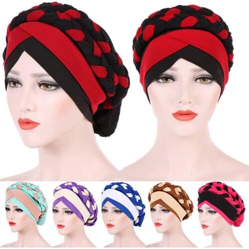 Women Turban Scarf Fashion Braid Knot Hat Lady Arab wrap Head Scarf Hijab Muslim Inner Turban Cap Hair Accessories Hair Loss
