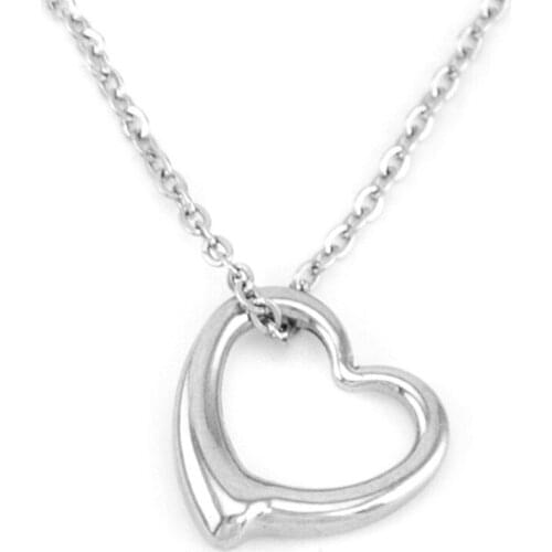 Stainless Steel Opened Heart Charm Pendant Necklace Women Thin Rolo Chain Choker Gifts For Wife Girlfriend 2019 New Wholesale